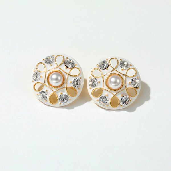 Openwork enamel pearl earrings
