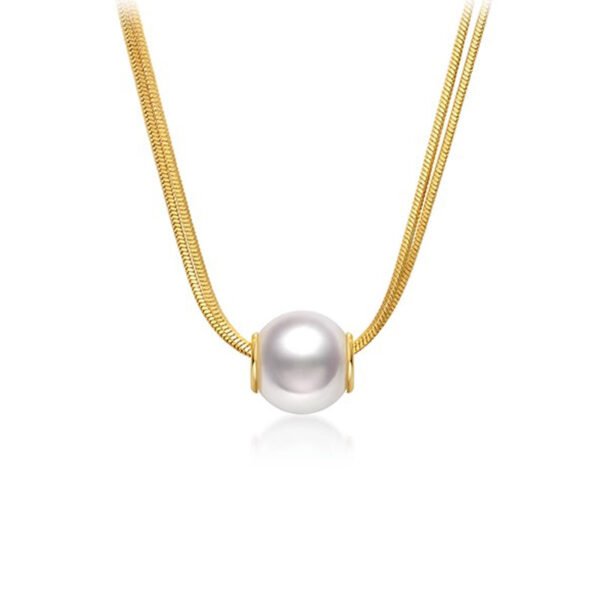 Double-layer snake bone chain Swarovski pearl pendant necklace