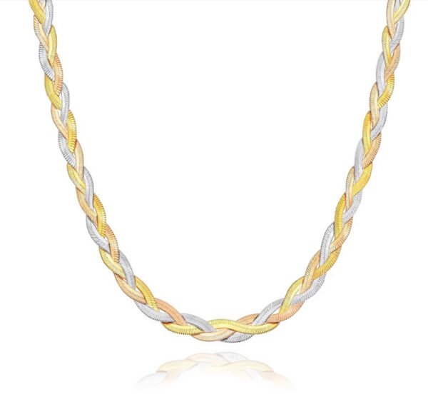A stylish three-color flat snake chain.