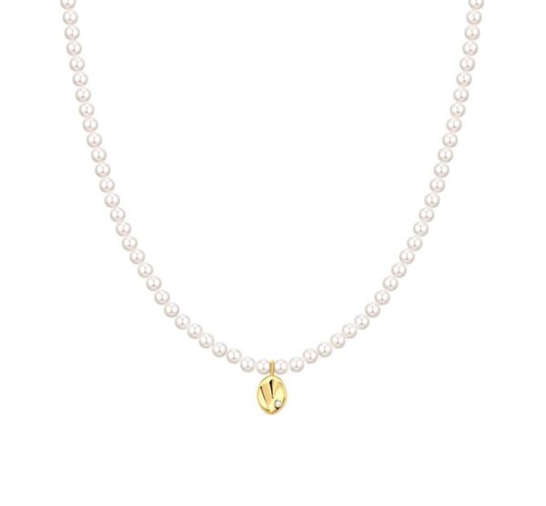 Swarovski pearl and metal disc necklace