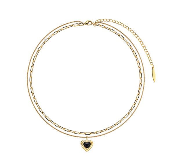 Vintage double-layered black agate heart necklace