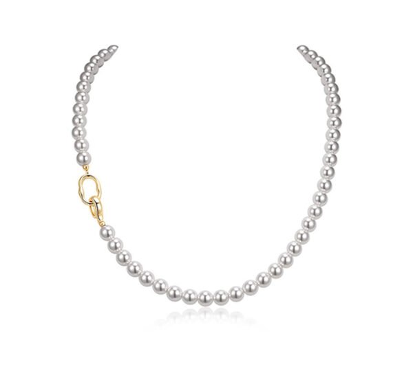French-style round Swarovski crystal grey pearl necklace