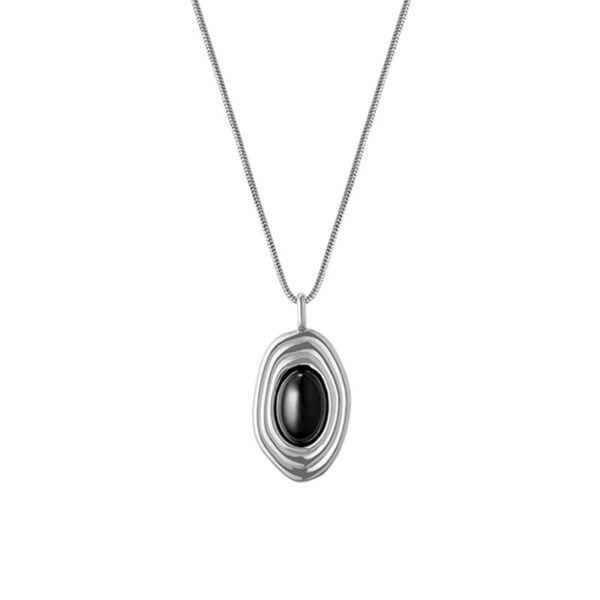 French-style long ripple black agate necklace