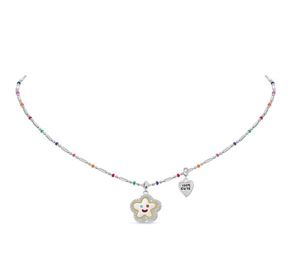 Sweet and cool smiley face flower beaded necklace