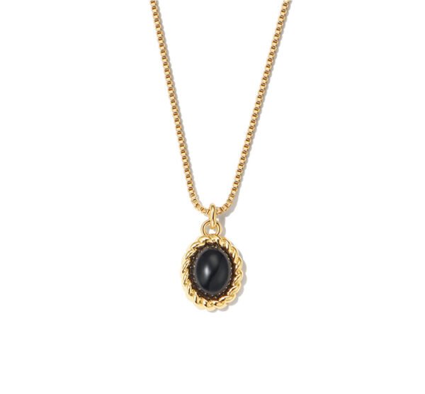 Black agate & white mother-of-pearl pendant braided necklace light