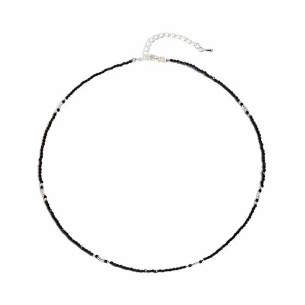 Black Spinel silver bead super sparkly stacked necklace