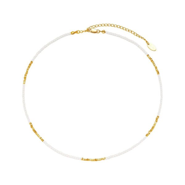 Extremely fine rice-grain pearl silver necklace