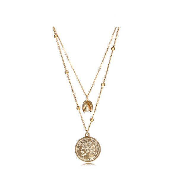 Exquisite double-layered gold coin pendant necklace