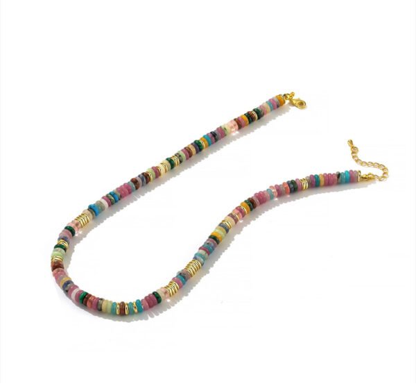 Niche design mixed-color natural stone frisbee necklace