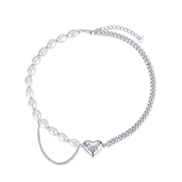 Natural Baroque Pearl Titanium Steel Heart Pendant Necklace