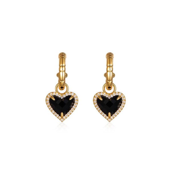 Micro-paved diamond black agate heart earrings