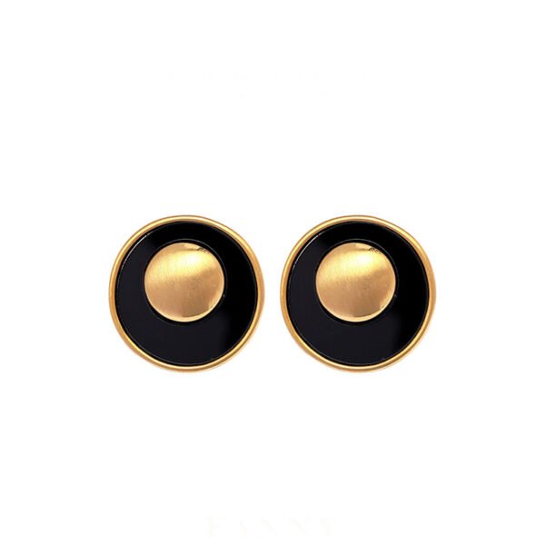 French retro brushed metal black stud earrings