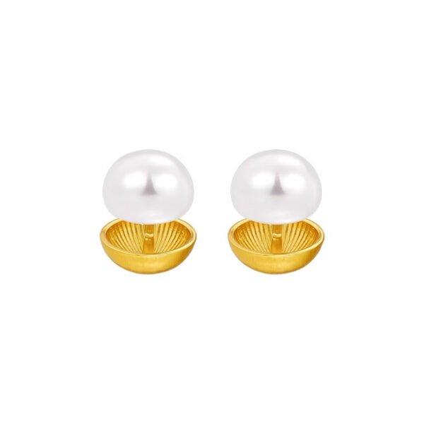 Double-sided metal bread pearl earrings
