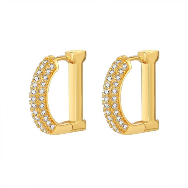 Micro-painted full-diamond metal D-shaped earrings