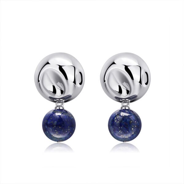 Exquisite vintage natural lapis lazuli silver ball earrings