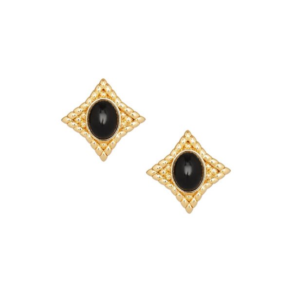 High-end design diamond-patterned black onyx stud earrings