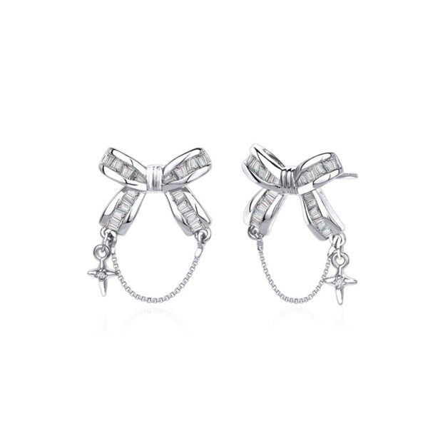 Sweet bow tassel zircon stud earrings
