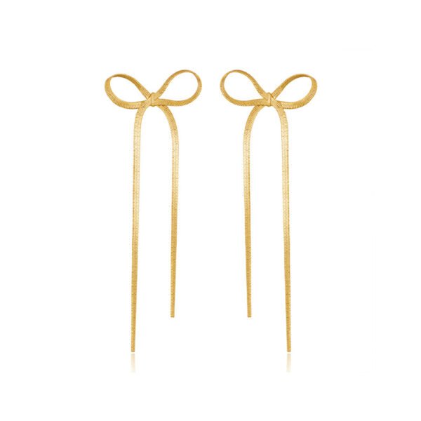 Flat snake chain long bow tassel earrings