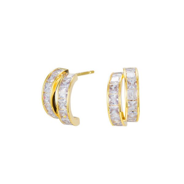 Super sparkly zircon double-layer semi-circular earrings