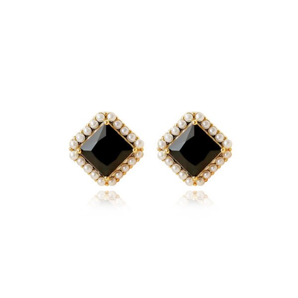 French vintage square black onyx and pearl stud earrings