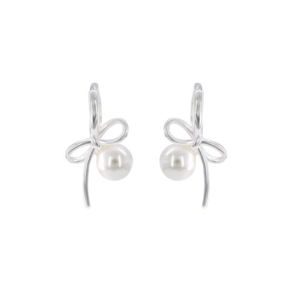 French retro geometric bow pearl earrings