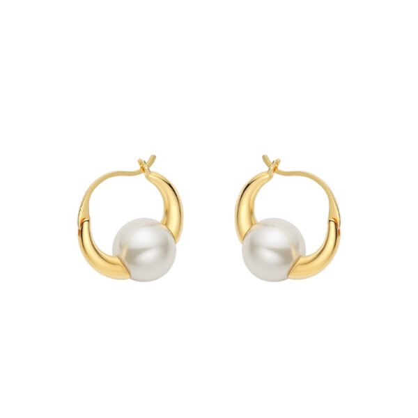 French vintage round pearl metal earrings